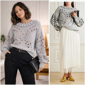 Ulla Johnson Francia Cutout Ribbed Sweater Gray Open Back Bow XS P